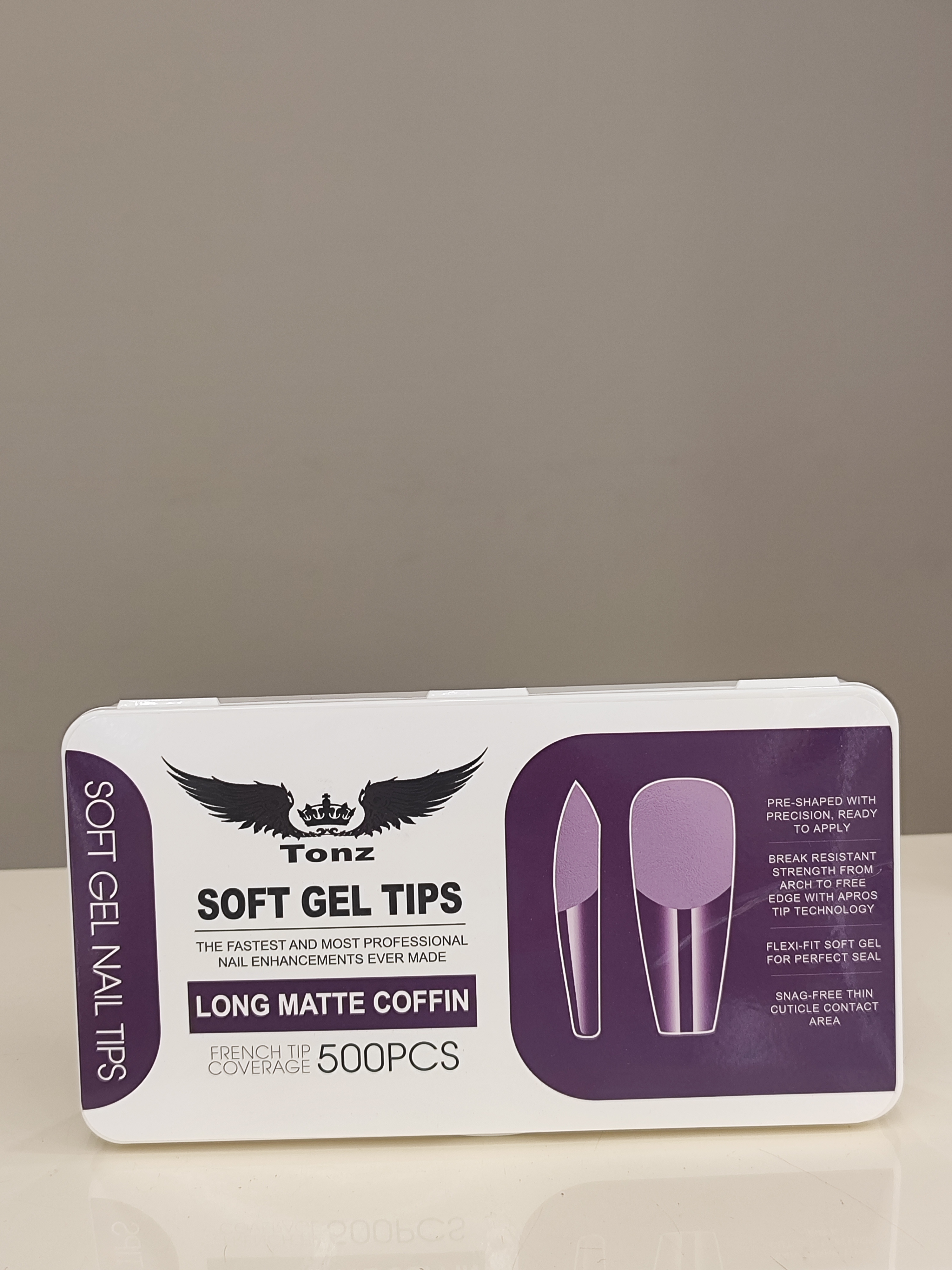 تیپ کاشت ناخن ژلتیپس ۵۰۰ عددی تونز مدل Long Matte Coffin